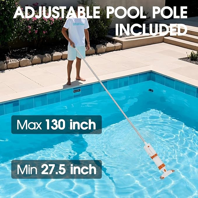 Cordless Pool Vacuum-True Powerful Suction 18.9GPM, 130inch, 1H Runtime, 25µm Fluff Ultra Fine Filter,Handheld Rechargeable Hot Tub Cleaner with Poles for Above Ground&Inground Pool