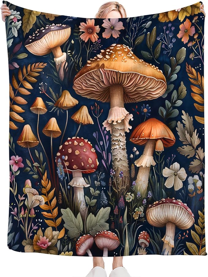 Tijuboni Mushroom Throw Blanket Mushroom Gifts for Girls Women Boys Men Kids Adults Soft Flannel Fleece Blanket for Couch Sofa Bed Home Decor 40"x50"