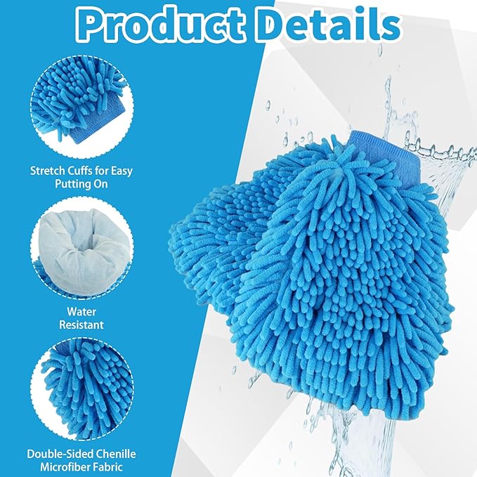 20 Pcs Car Wash Mitt 8.3 x 10.2 Inch Bright Colors Cleaning Drying Mitts Chenille Microfiber Double Sided Glove for Auto Detailing