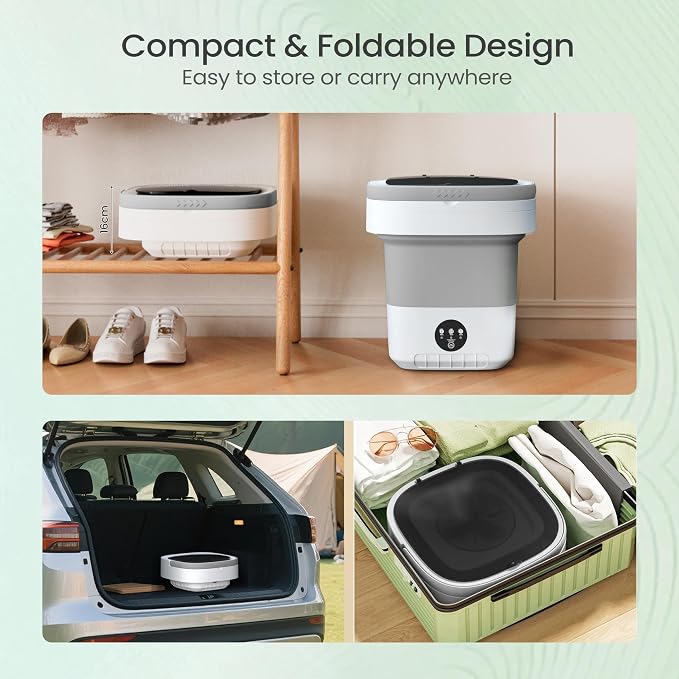 Portable Washing Machine 20L - Mini Washer with Spin Basket, 3 Cleaning Modes & Deep Wash for Small Clothes, Foldable Laundry for Apartment, Home, RV and Travel (Gray)