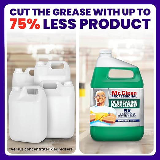 Mr. Clean PRO Degreasing Floor Cleaner, Bulk Liquid Concentrate for Removing Tough Grease and Oil Stains, Commercial Use, 1 gal (Case of 3)