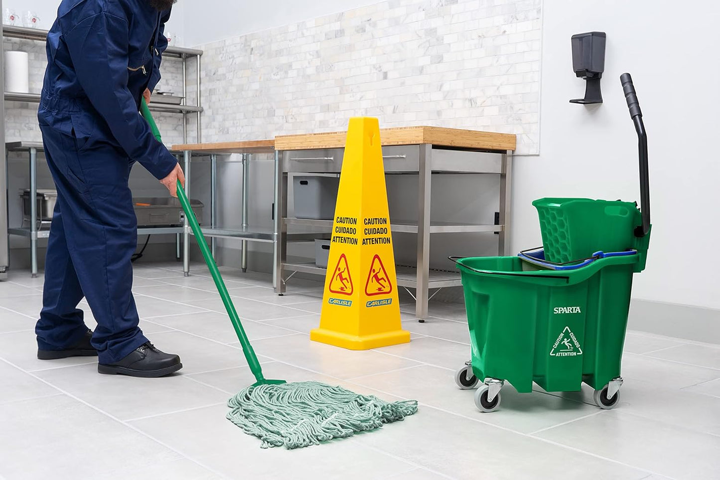 Carlisle FoodService Products Omnifit Mop Bucket with Side Press Wringer and Soiled Water Insert for Floor Cleaning, Kitchens, Restaurants, And Janitorial Use, Polypropylene (Pp), 35 Quarts, Green