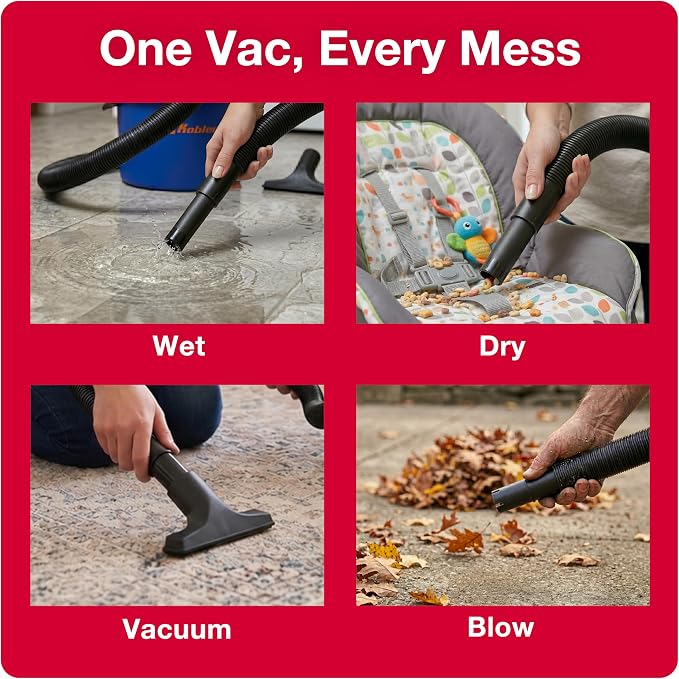 Koblenz Wet Dry Vacuum Cleaner, 3 Gallon 2.0 PHP, Twist-N-Lock Hose, Small Shop Vac, Portable Shop Vac for Home Car Garage Workshop, 10 ft Reach, Accessories Included, Blue/Black, WD-353L