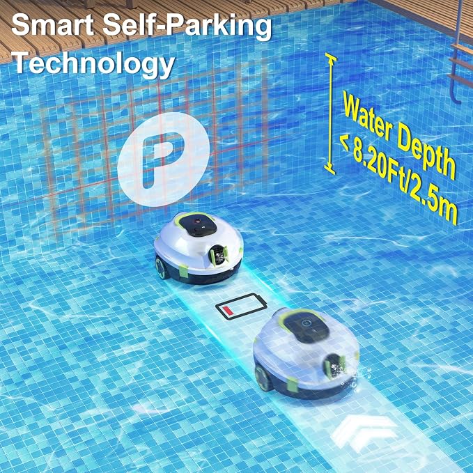 Y20 Robotic Pool Cleaner, Cordless Pool Vacuum for Above Ground & Inground Flat Pools with Dual Motors, 120 Min Runtime, Auto-Parking, Powerful Pool Vacuum Robot for Up to 1100 Sq.Ft