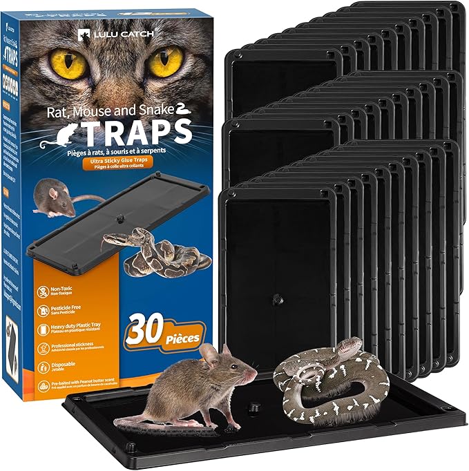LULUCATCH Mouse Traps, 30 Pack Large Glue Traps Mouse Traps Indoor for Home, Pre-Baited Non-Toxic Bulk Glue Boards for Mice, Snakes, Rat, Lizard, Cockroach & Spiders, Pet Safe, Easy to Use