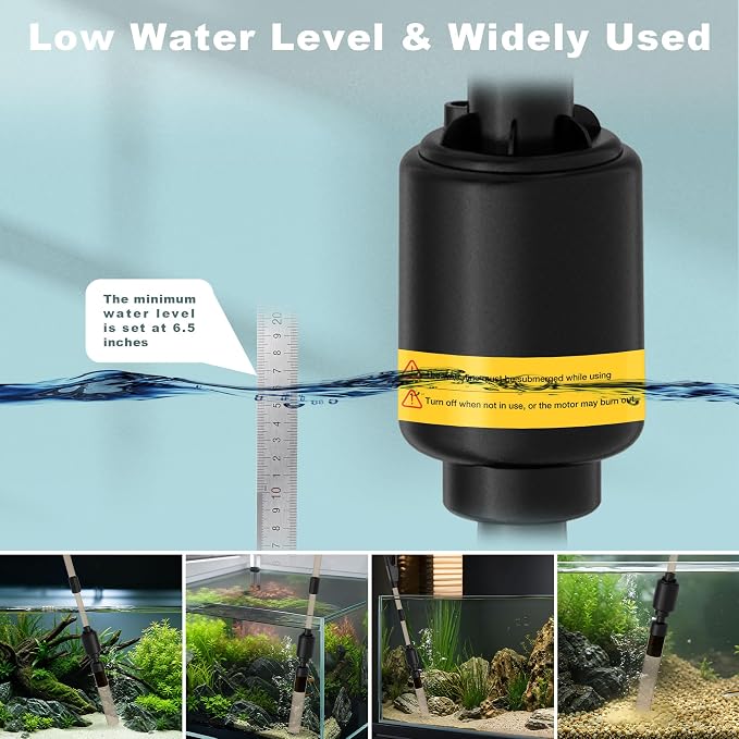 Electric Aquarium Vacuum Gravel Cleaner for 10-100 Gal, 6 in 1 Automatic Fish Tank Cleaning Tool with Adjustable Flow Handle & Sock Filter, Gravel Vacuum For Aquarium DC-24V Strong Suction Quiet Pump | One handed sand washing | Internal circulation fil...