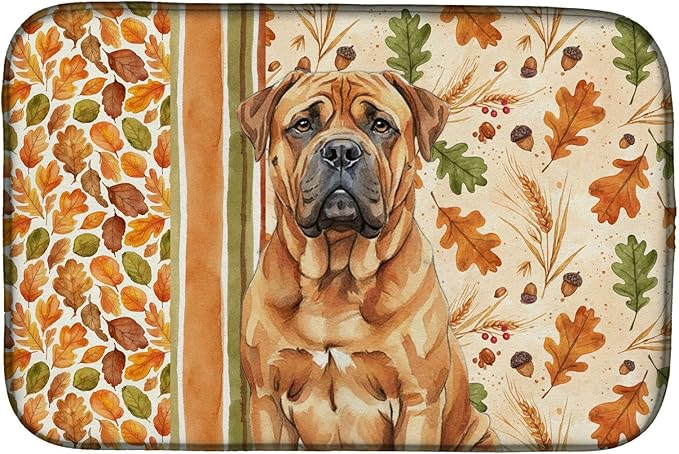 Caroline's Treasures Red Bullmastiff Heirloom Fall Dish Drying Mat Absorbent Dish Drying Mat Pad for Kitchen Counter Dish Drainer Mat for Countertop, 14 x 21", Multicolor