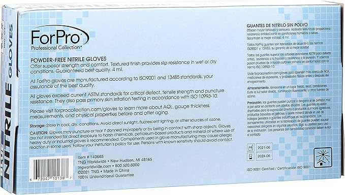 ForPro Disposable Nitrile Gloves, Chemical Resistant, Powder-Free, Latex-Free, Non-Sterile, Food Safe, 4 Mil