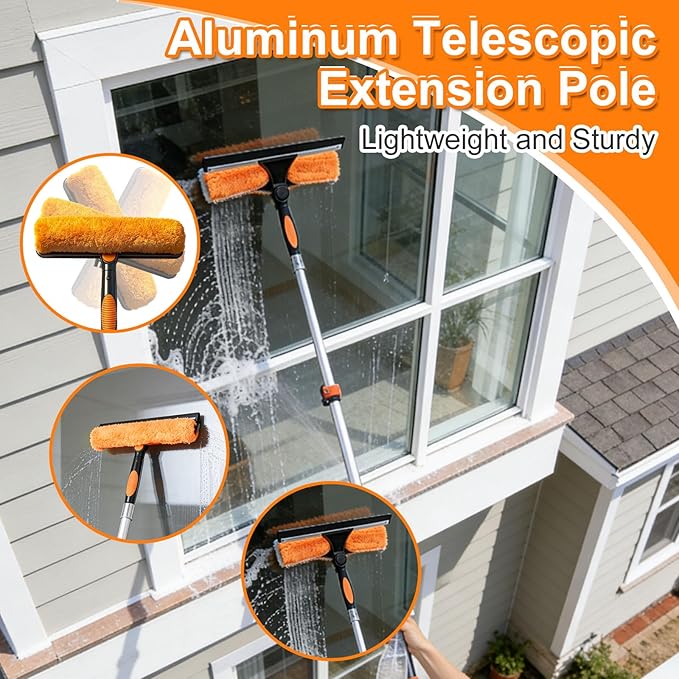 35FT Window Cleaning Kit, 2-in-1 Squeegee with 5-29FT Telescoping Pole & Flip-Lock & Screw Dual Locking, Professional Long Handle Washing Tool for High Windows