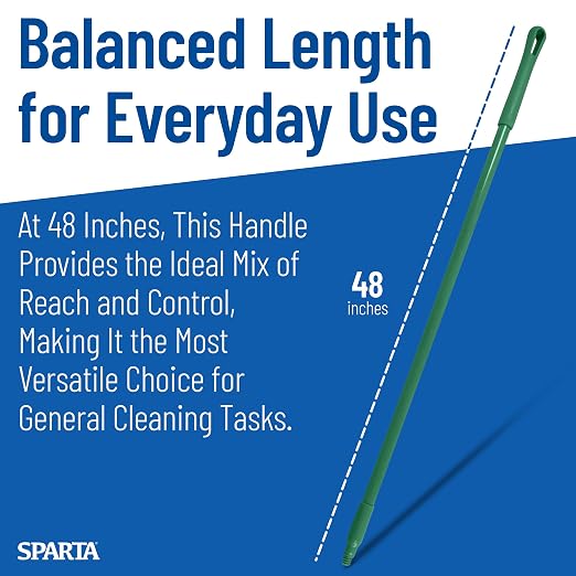 SPARTA 41225EC09 Fiberglass Broom Handle, Mop Handle, Replacement Handle With Acme Threaded Tip For Commercial Cleaning, 48 Inches, Green, (Pack of 12)