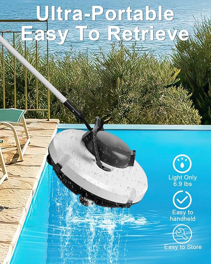 GMAPLAE Cordless Pool Vacuum for Above Ground Pool, Robotic Pool Cleaner with Dual Motors Strong Suction, 120 Mins Runtime, Auto-Parking, Pool Cleaner Robot for Inground Flat Pools Up to 1000 Sq.Ft