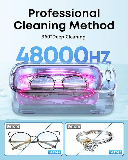 Professional Ultrasonic Jewelry Cleaner - 550ml(19oz) Ring Cleaner with Degas Function, 2 Time Modes, 48Khz Jewelry Cleaner Sonic Machine for Eyeglasses, Dentures, Retainer, Necklaces, Watch(Black)