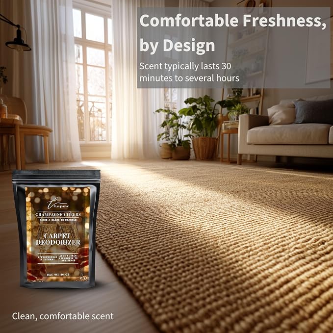 Lapew Champagne Cheers Carpet Deodorizer Powder - Pet Safe Freshener for Vacuuming | Scented Odor Eliminator for Home | 36 oz