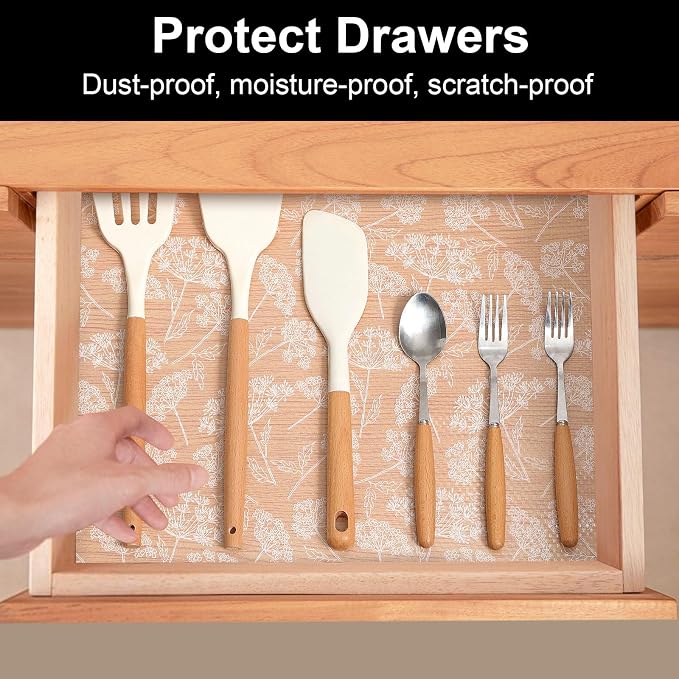 Cooyes Shelf Liner Drawer Liners, Shelf Liners for Kitchen Cabinets, Non-Adhesive Cabinet Liner, EVA Waterproof Non-Slip Refrigerator Liners for Kitchen Drawers