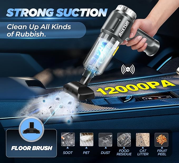 Handheld Vacuum Cordless-3 in 1 Car Vacuum Cleaner High Power-Brushless Motor 12000PA,Super Suction Power Vacuums-Cable-Small, Portable and Rechargeable Cleaner for Car