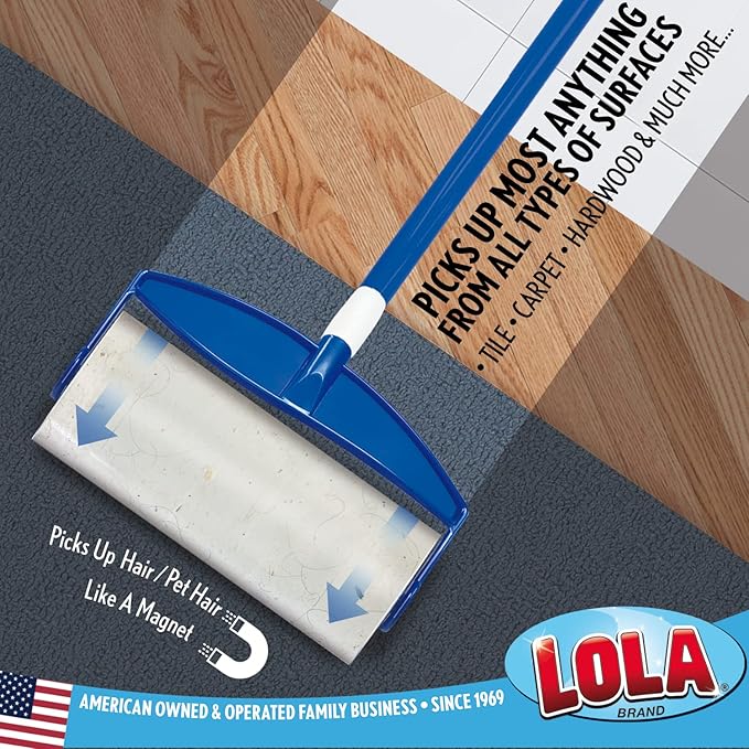 LOLA Rola Sticky Mop Refills, Giant Adhesive Roller, Traps Dirt, Dust & Hair, 30 Sheets, Pet Hair Remover, Floor & Carpet Cleaner, 1 Pack