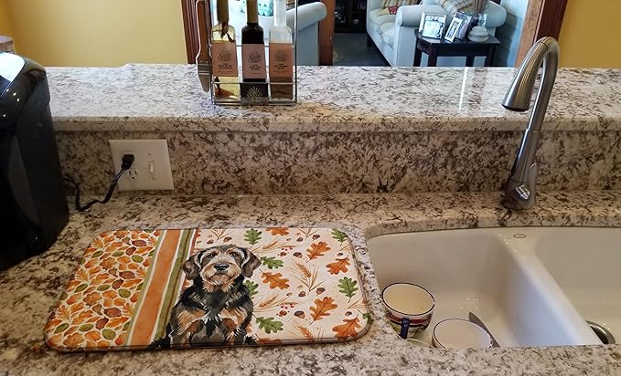 Caroline's Treasures Black and Tan Otterhound Heirloom Fall Dish Drying Mat Absorbent Dish Drying Mat Pad for Kitchen Counter Dish Drainer Mat for Countertop, 14 x 21", Multicolor