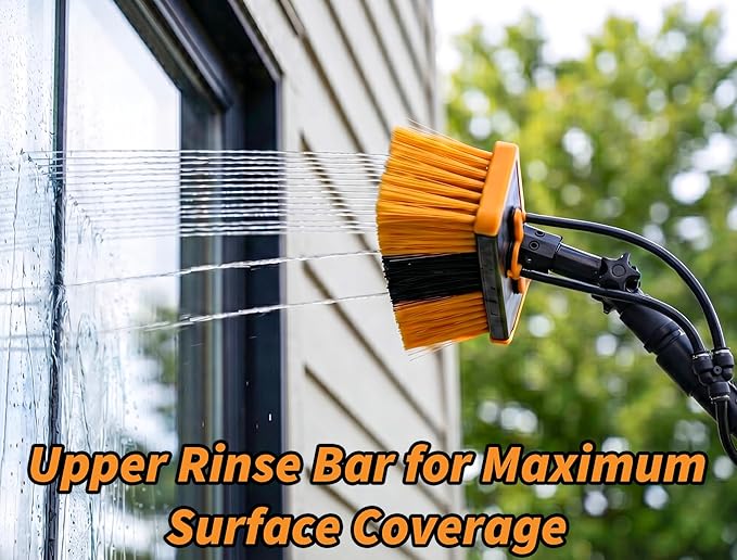 5-24 ft Water Fed Pole Window Cleaning System // Professional Telescopic Solar Panel Cleaning Equipment // Water Fed Brush with Upper Rinse Bar, 10" Squeegee, Water Filter, Soap Dispenser & Water Hose