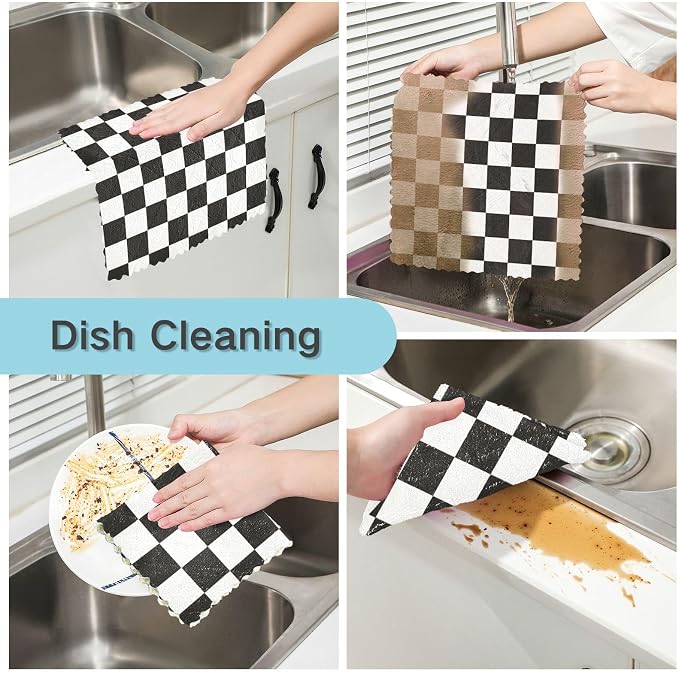 Checkered Black06 Kitchen Towels Dish Cloths Set of 6 Microfiber Cleaning Cloths for Cars Super Absorbent Machine