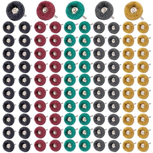 100 PCS Abrasive Buffing Wheels,1 inch Polishing Wheel Set for Proxxon Dremel Rotary Tool Accessory-1/8 Shank