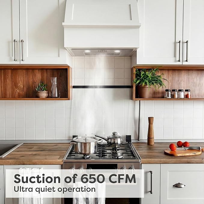 CIARRA Insert Range Hood 20 inch 650 CFM Kitchen Stove Hood with LED Light, 3 Speed Exhaust Fan, Push Button, Stainless Steel, CAS52913E-N