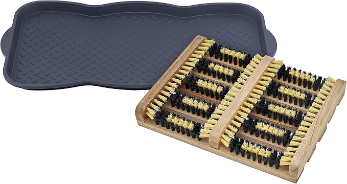 Superio Multi-Purpose Shoe and Boot Tray and Scraper- Protect Floors from Water Ice and Mud - Remove Mud, Dirt, Snow, and Sand
