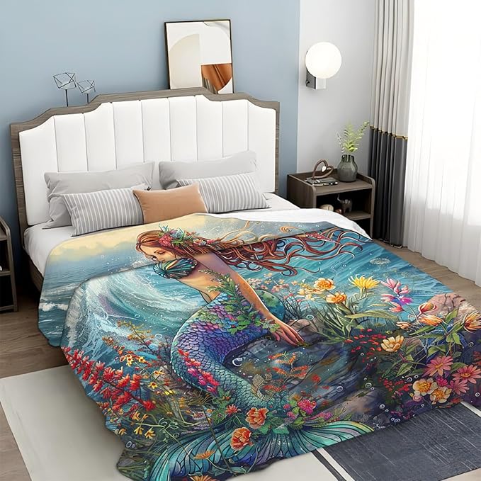 Tijuboni Mermaid Throw Blanket Mermaid Gifts for Girls Women Boys Men Kids Adults Soft Flannel Fleece Blanket for Couch Sofa Bed Home Decor 40"x50"