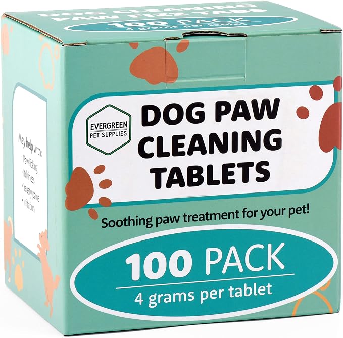Evergreen Pet Supplies Dog Paw Soak Tablets - Itchy Paws Relief Soak - Tea Tree Oil Anti-Itch Skin Treatment - Convenient Dog Bath Tablets - 100 Count, 4 g Each