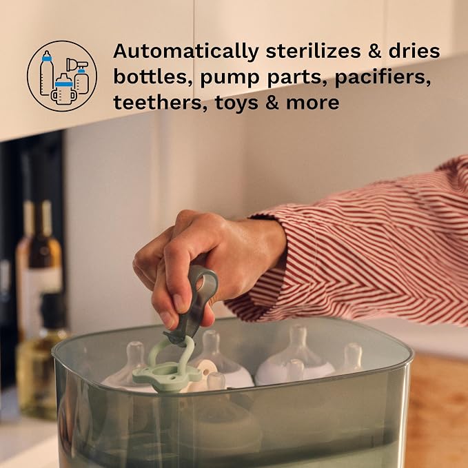 Baby Brezza Bottle Sterilizer and Dryer Advanced – 33% Faster - Largest Capacity Steam Sanitizer - Universal Sterilization Machine for All Bottles + Pump Parts - HEPA Air Filter, Charcoal