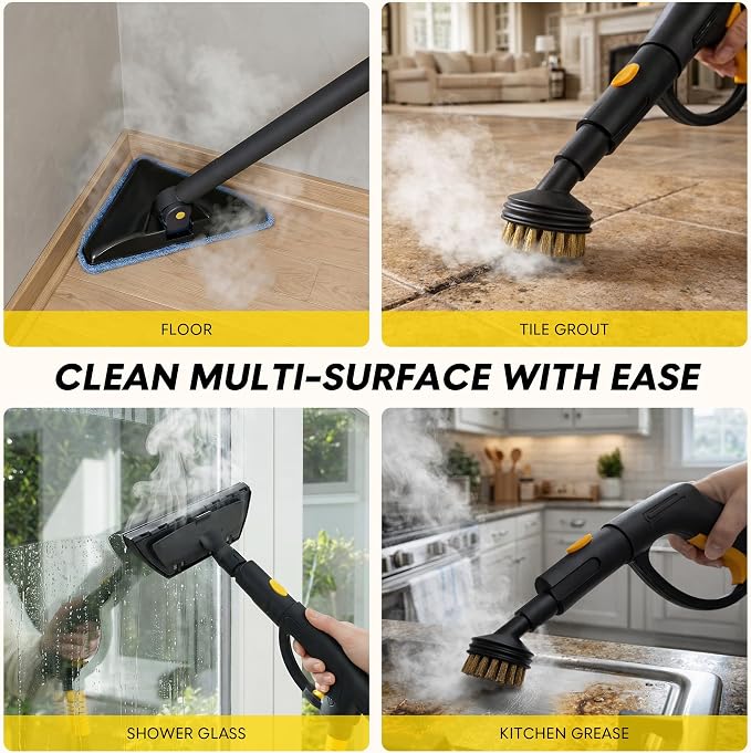 Steam Cleaner for Home, Multipurpose Chemical-Free Pressurized Steamer, 22 Accessories & 50 fl oz Large Tank, Deep Cleaning for Tile, Grout, Bathroom, Kitchen, Carpet & Upholstery