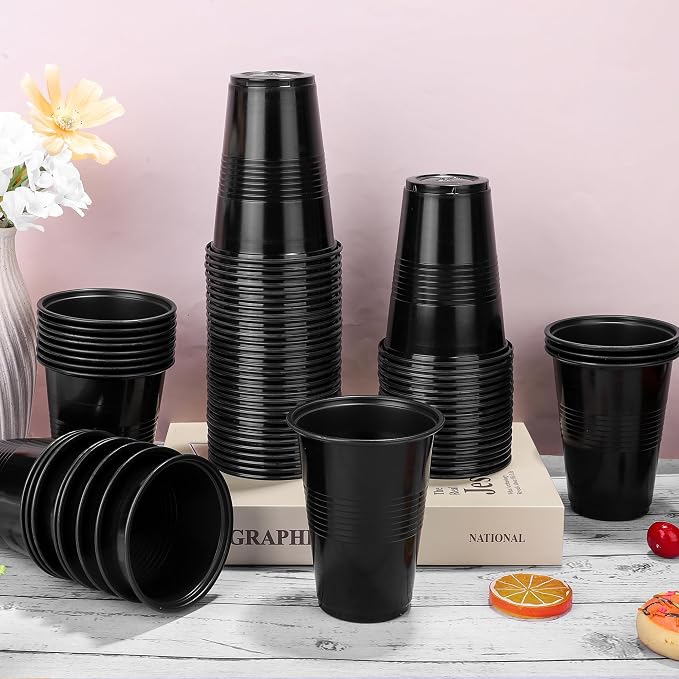 Kochorie 50 Pack Disposable Plastic Cups 16 Oz Solid Color Drinking Cups Party Supplies Strong and Sturdy Drinkware Cup For Birthday, Wedding, Christmas, Halloween & Daily Use, Black
