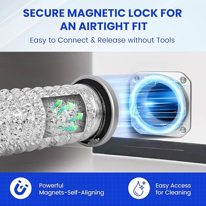 Magnetic Dryer Vent Connector Kit Dryer Vent Hose for Quick Connection and Disconnection Strong Magnet Self-Alignment Airtight Seal for Secure & Efficient Dryer Airflow Universal 3.3ft 4" Duct