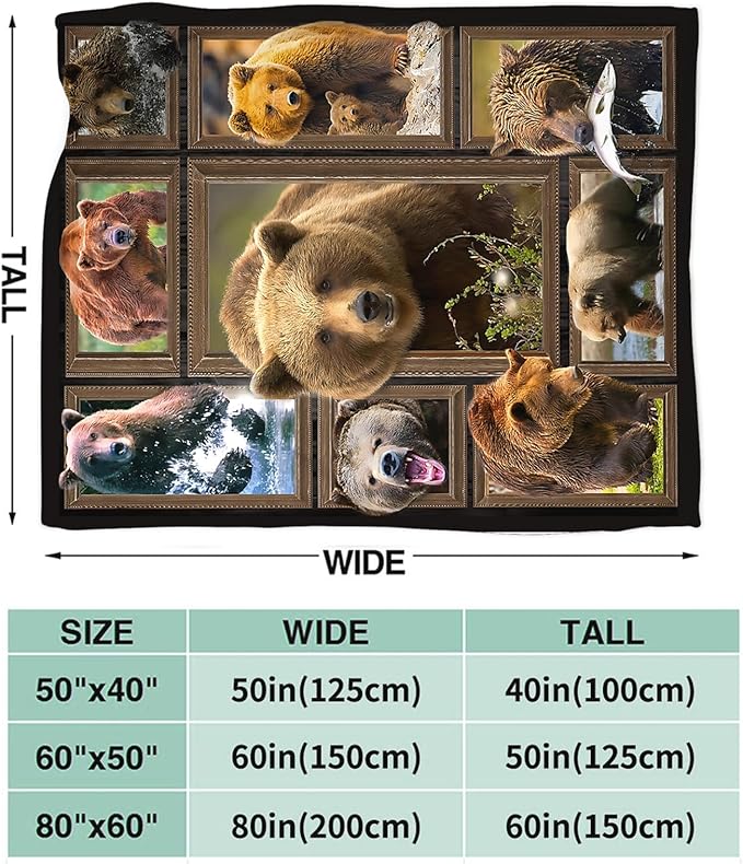 Tijuboni Bear Throw Blanket Bear Gifts for Girls Boys Women Men Kids Adults Soft Flannel Fleece Blanket for Couch Sofa Bed Home Decor 40"x50"