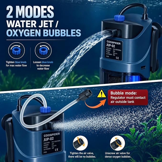 coospider-repta 132GPH Fish Tank Filter Aquarium Green Clean Submersible Machine, U-V for Aquarium for 10-60 Gal Tank