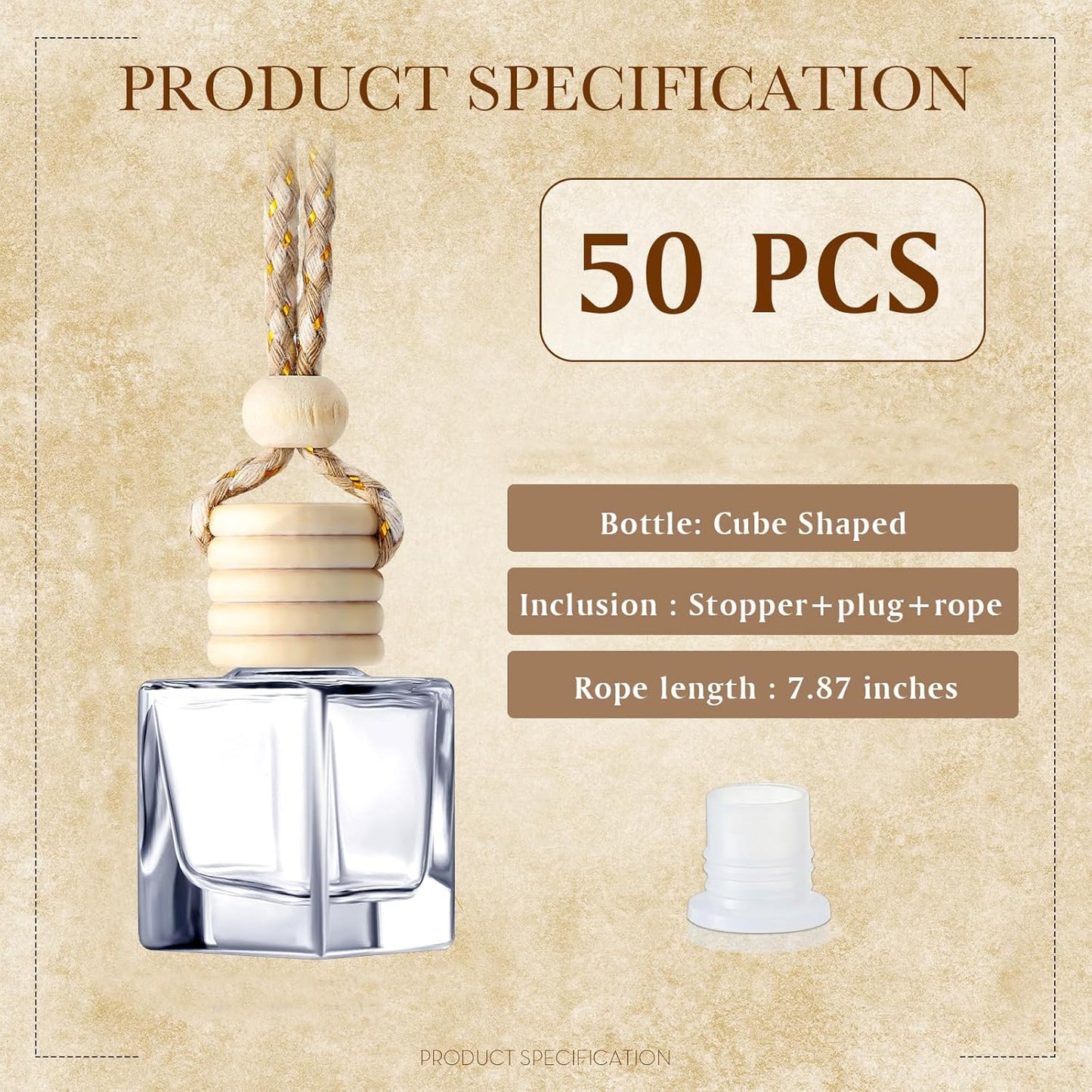 BBTO 50 Pcs Hanging Car Air Freshener Car Diffuser Bottles Empty Glass Perfume Bottle Freshener Diffuser Bottle Pendant for Essential Oil Fragrance Aromatherapy Bottle Ornament(Cube)