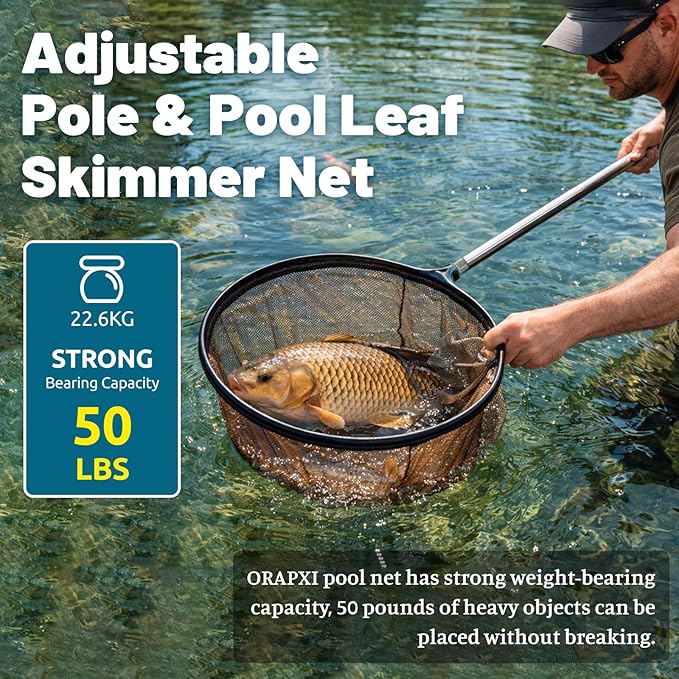 Pool Skimmer Net with Pole Telescoping 4-Section Pole with Heavy Duty Deep Mesh Pool Net and Hook Skimmer Swimming Pool Leaf Skimmer Nets 21"-77.8"