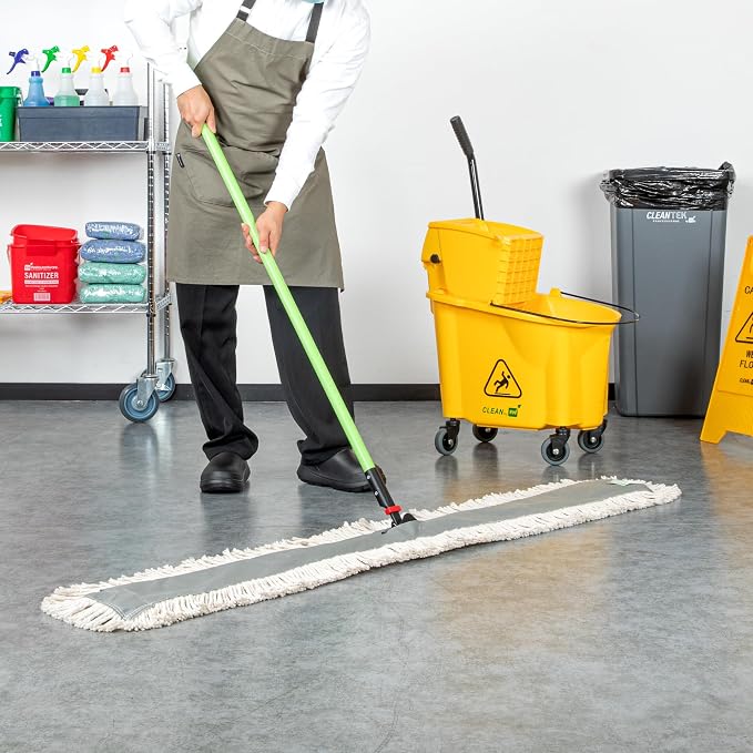 Restaurantware-Clean Tek Professional 59.84 x 5 Inch Dry Floor Mop, 1 Disposable Dust Mop - 64-Inch Handle, Secure Attachment, Blue Cotton, Ideal For Floor,Cleaning Home, Office