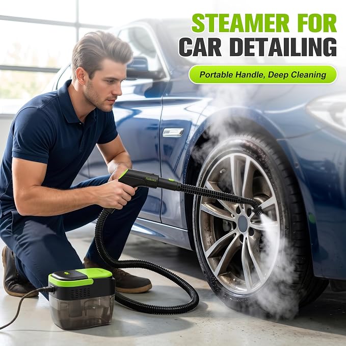 1500W Portable Steam Cleaner,10s Heat-Up,3-Level Adjustable Handle, 1.69 Quarts Large Tank,11 Pcs Accessories, Heavy Duty Steamer for Home Dirt, Grout, Floor, Grease,and Car Detailing