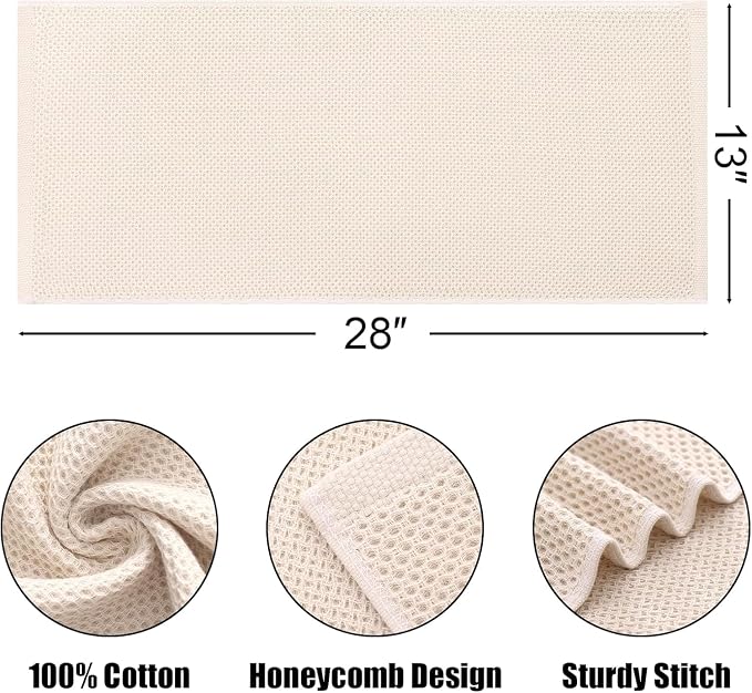 Kitinjoy 100% Cotton Waffle Weave Kitchen Hand Towels (13 X 28 Inches, Beige), 12-Pack Super Soft and Absorbent Dish Towel for Drying Dishes