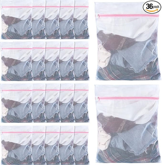 Nuenen 36 Pieces Mesh Laundry Bags Fine Mesh Wash Bags with Zipper Machine Washable Lingerie Bags for Washing Delicates Clothes Garment Underwear Blouse Hosiery Socks Travel, 16 x 20 Inches (Pink)