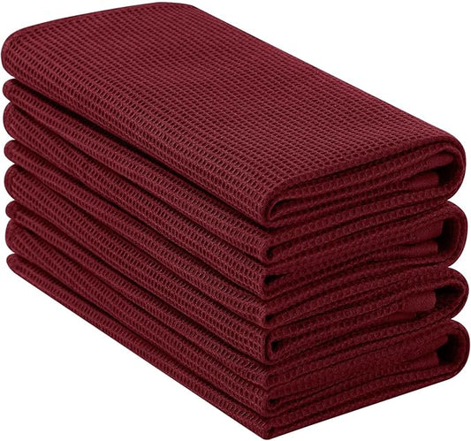 Homaxy 100% Cotton Waffle Weave Kitchen Towels - 4 Pack Soft and Absorbent Dish Towels - 16 x 26 Inches Quick Dry Hand Towels - Burgundy