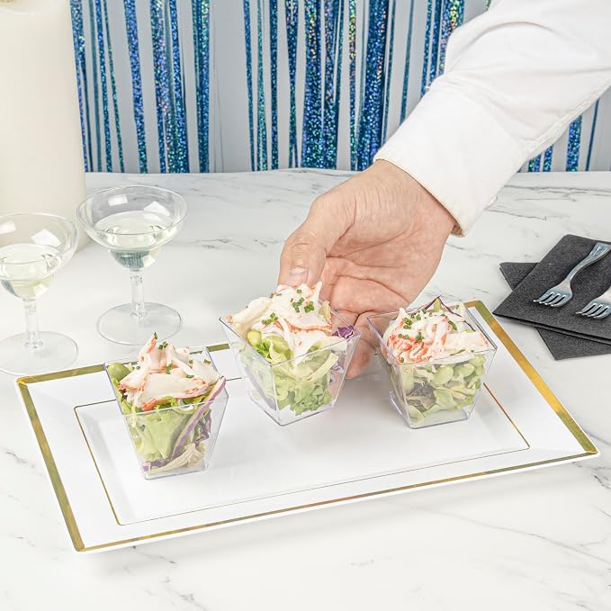 Restaurantware-4 Ounce Mini Kova Cups, 20 Square Small Appetizer Cups - Durable, Disposable, Clear Plastic Parfait Cup, Serve Mousse, Puddings, Or Samples, For Weddings Or Parties