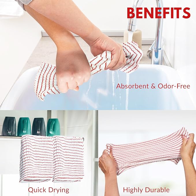 World's Best Kitchen Dish Cloths - Set of 6 Red Dishcloths for Washing Dishes - Absorbent Poly Cotton Waffle Weave Dish Rags, Made in USA
