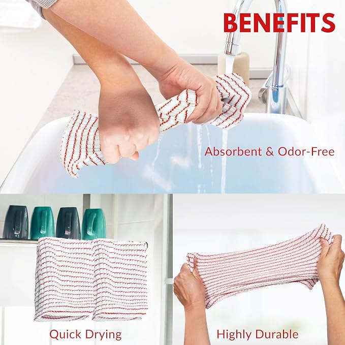 World's Best Kitchen Dish Cloths - Set of 12 Red Dishcloths for Washing Dishes - Absorbent Poly Cotton Waffle Weave Dish Rags, Made in USA