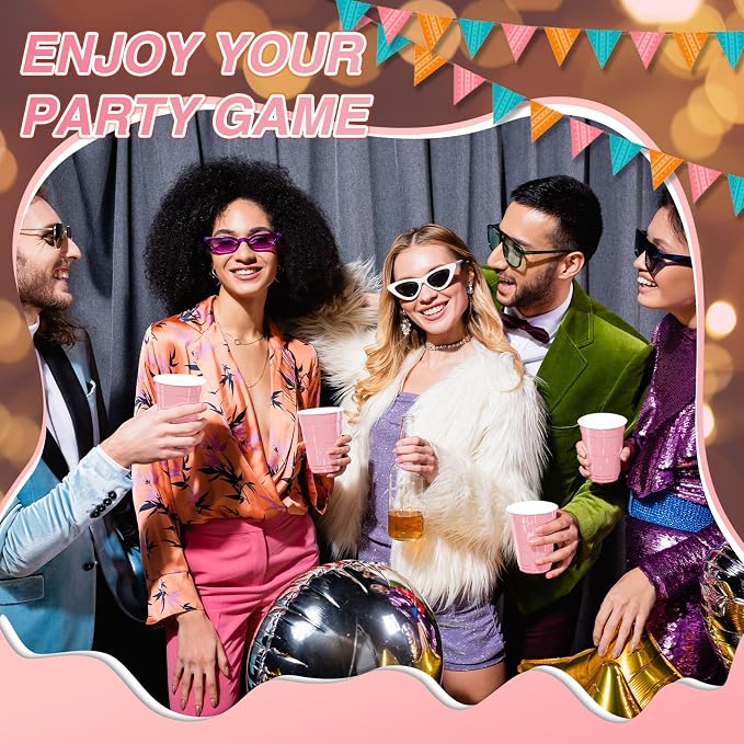 Lounsweer 100 Pcs 16 oz Disposable Party Cups Plastic Heavy Duty Drinking Water Cups for Birthday Baby Shower Wedding BBQ Picnic Party Supplies(Light Pink)