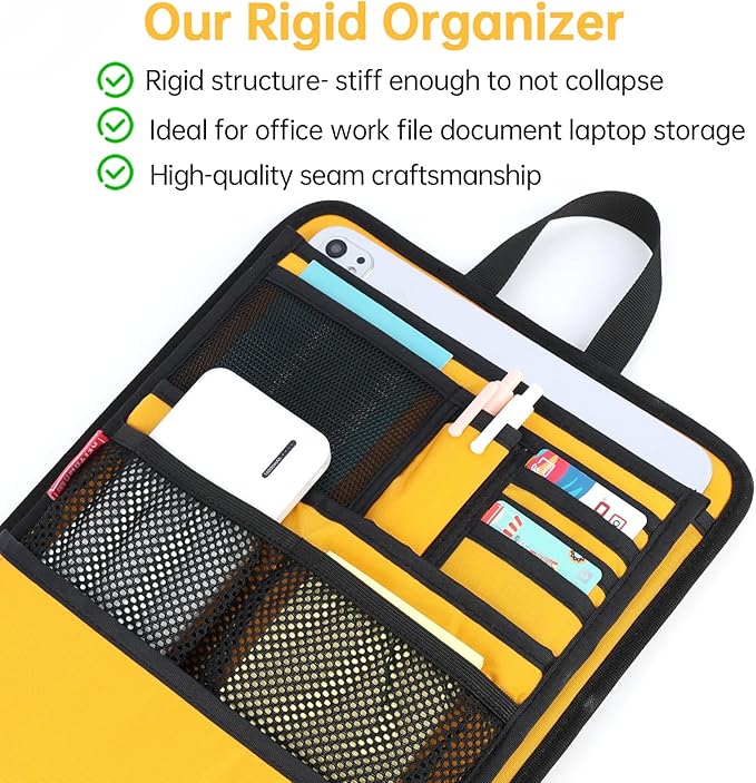 Slim Rugged Backpack Organizer Insert for Business Casual Men Women -13 Pockets,Padded Nylon,Max 14'' laptop- Yellow