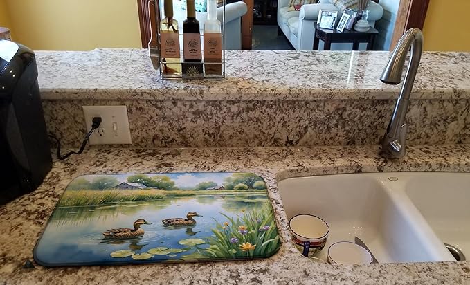 Caroline's Treasures Mother Duck Dish Drying Mat Absorbent Dish Drying Mat Pad for Kitchen Counter Dish Drainer Mat for Countertop, 14 x 21", Multicolor