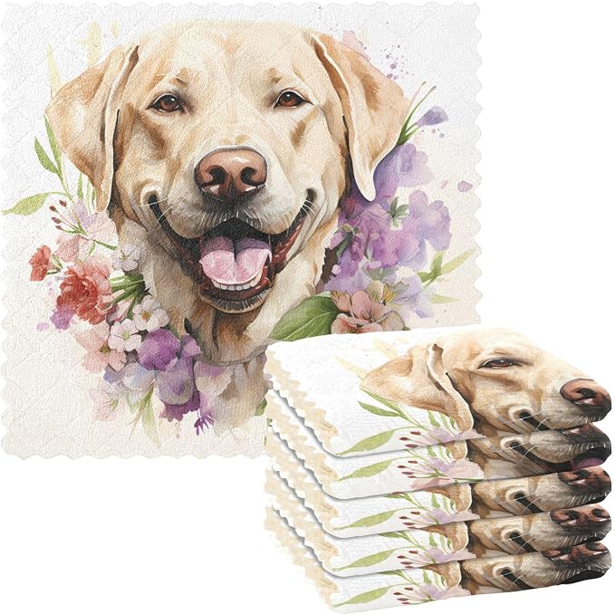 senya Kitchen Dishcloths, Smiling Labrador Dog Cloth Dish Towels 6 Pack Super Absorbent Dishtowels Reusable Cleaning Cloths