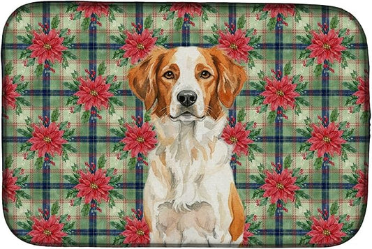 Caroline's Treasures Orange and White Brittany Christmas PoinsettIas Dish Drying Mat Absorbent Dish Drying Mat Pad for Kitchen Counter Dish Drainer Mat for Countertop, 14 x 21", Multicolor