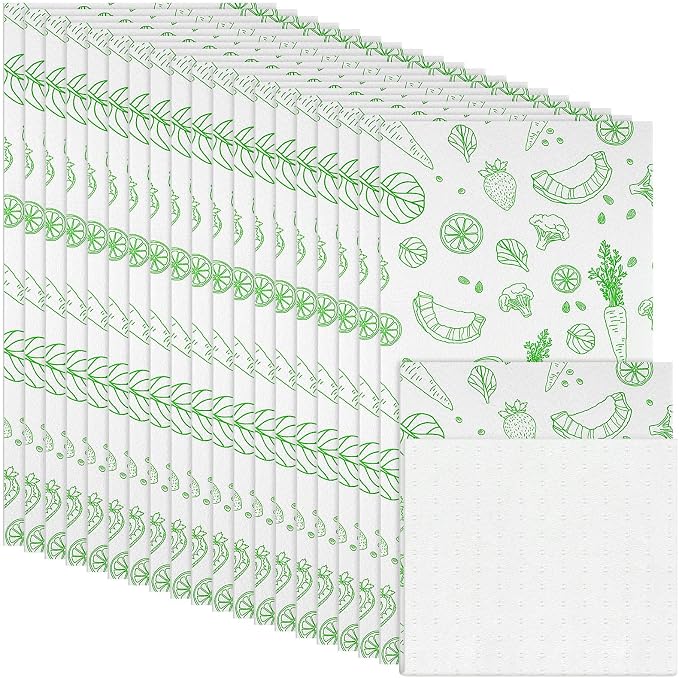 Hanaive 20 Pack Refrigerator Liners for Shelves Absorbent Non Slip Fridge Liners with Veggie and Fruits Print for Glass Shelves Kitchen Cabinets Drawers, 12 x 24 Inch(Fresh)